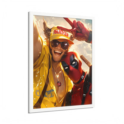 Framed Poster, Marvel Comics Art Style, Wolverine & Deadpool, Fun Wall Décor