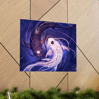 Yin Yang Koi Fish Matte Horizontal Poster | Avatar-Inspired Tui and La, Moon and Ocean Spirit