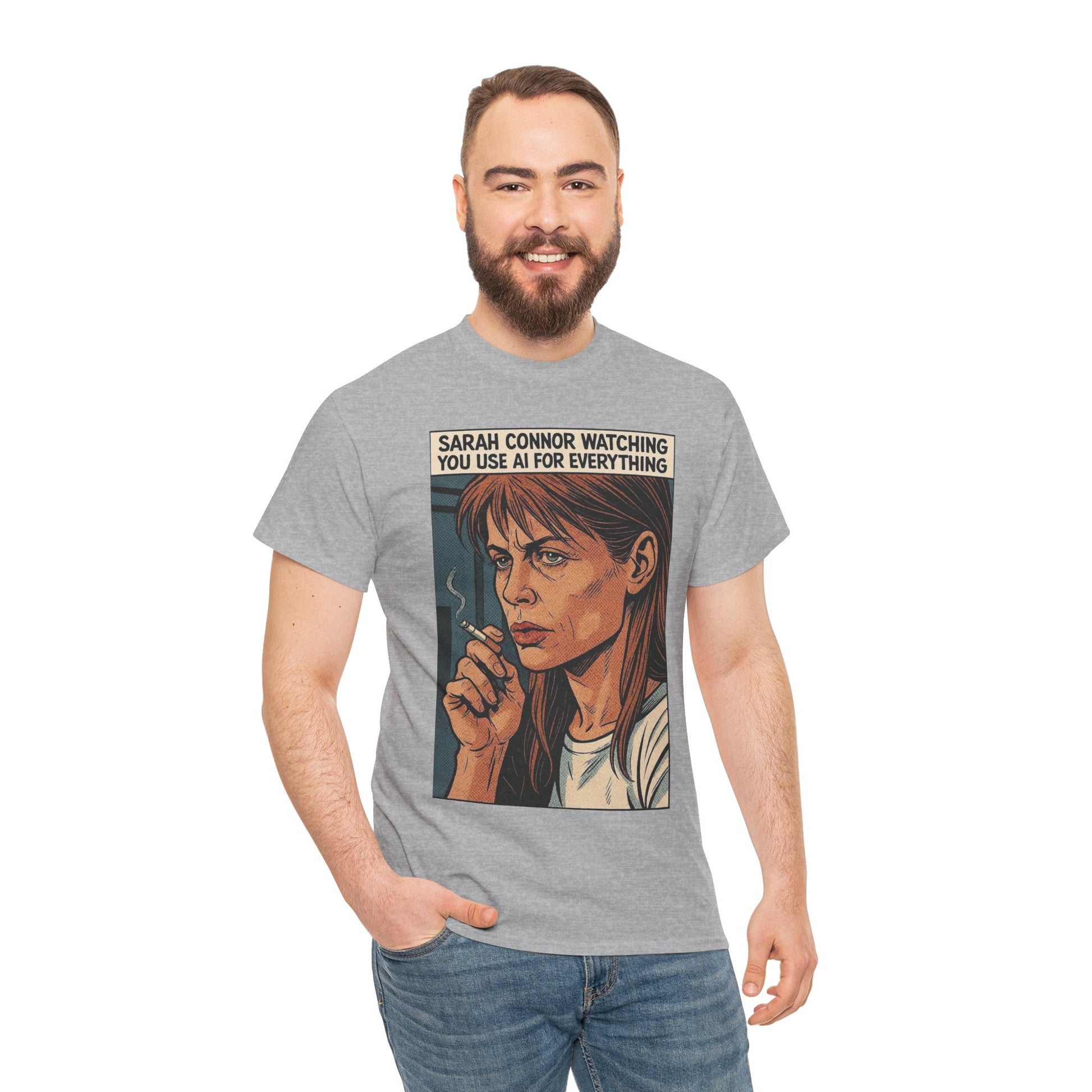 Sarcastic T-Shirt, Sarah Connor Watching You Use AI for Everything, Funny, Retro - Secondhand Readers