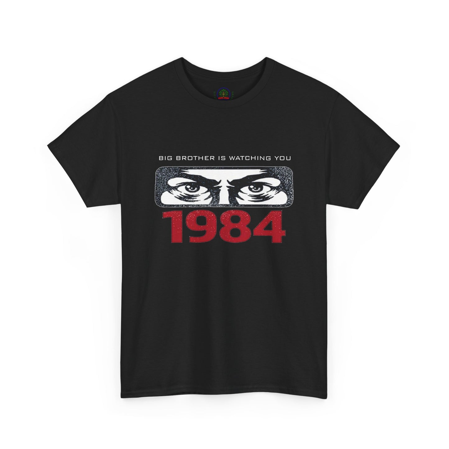 Black Big Brother Is Watching You T-shirt featuring George Orwell's 1984 dystopian design, ideal for political protest attire.