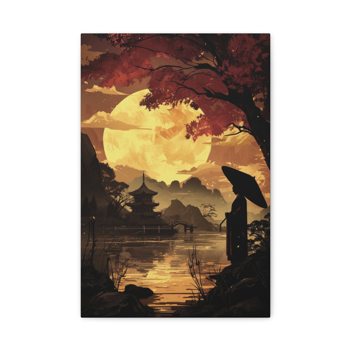 Canvas Print, Full Moon Medieval Japan Portrait, Home Decor