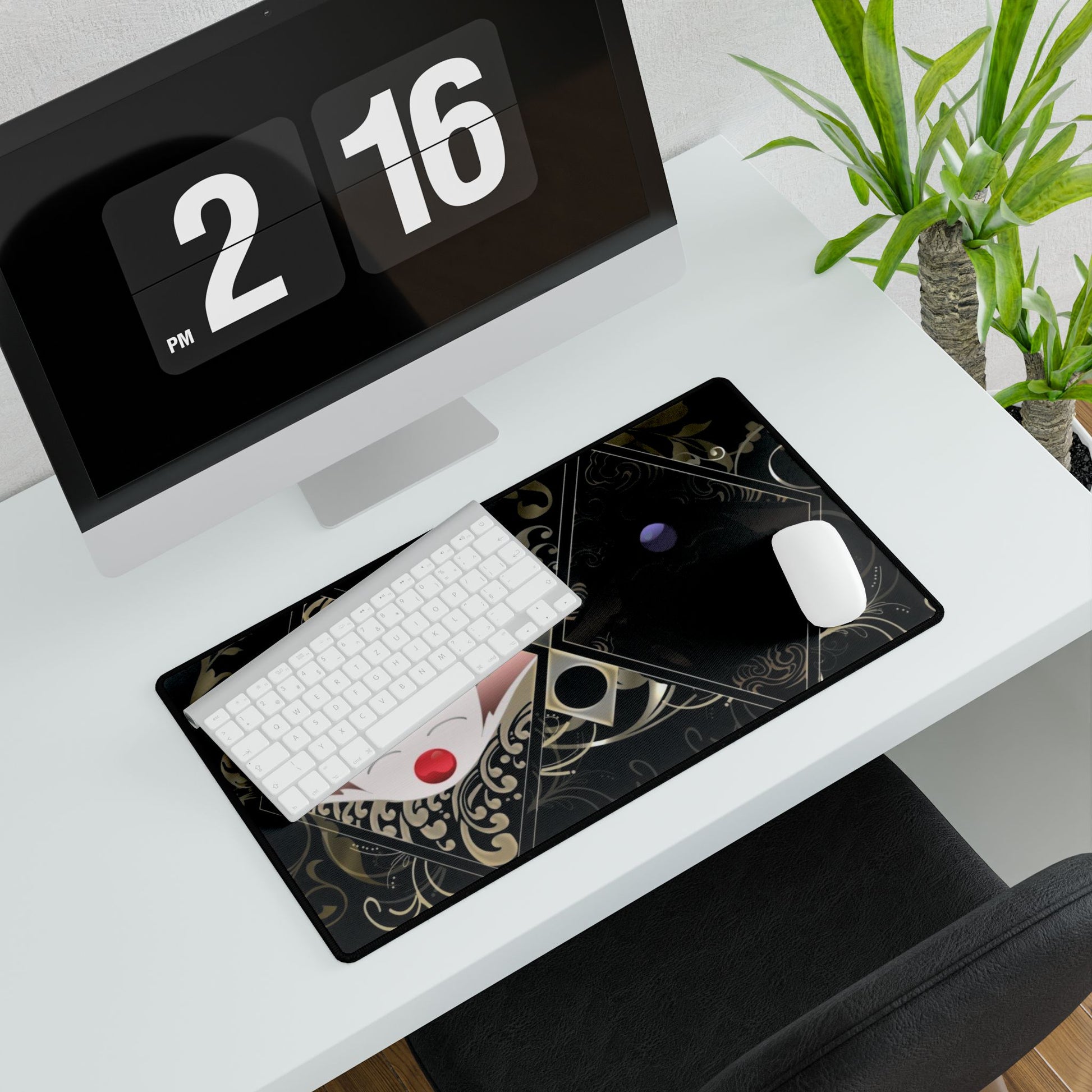 Anime-inspired Tsubasa Chronicle desk mat featuring Mokonas, Soel, and Larg characters, ideal for home decor and gaming setups.