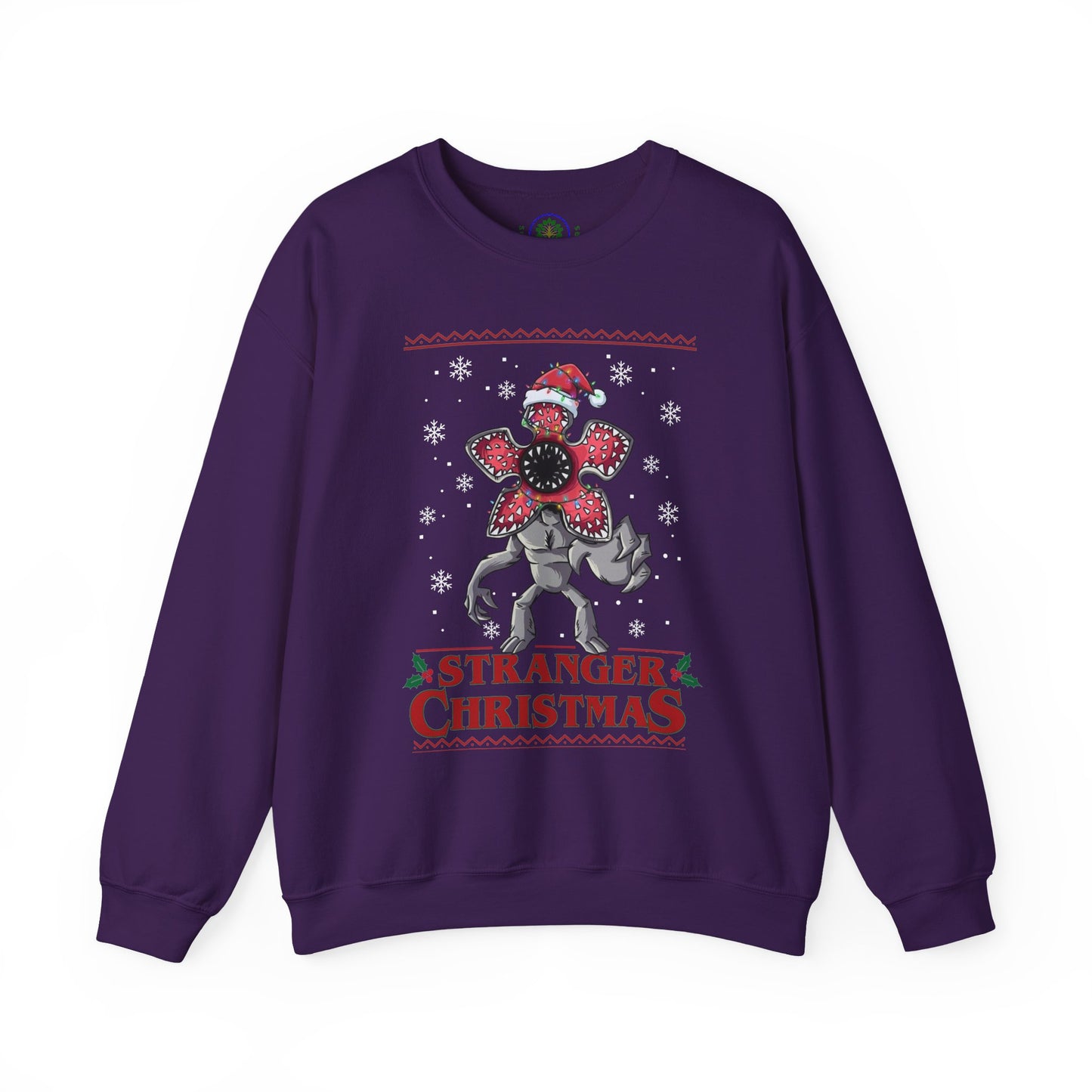 Stranger Christmas Crewneck Sweatshirt — Retro Holiday Stranger Things Demogorgon Design, Ugly Sweater