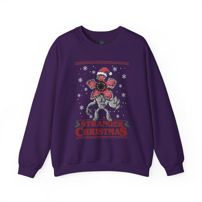 Stranger Christmas Crewneck Sweatshirt — Retro Holiday Stranger Things Demogorgon Design, Ugly Sweater