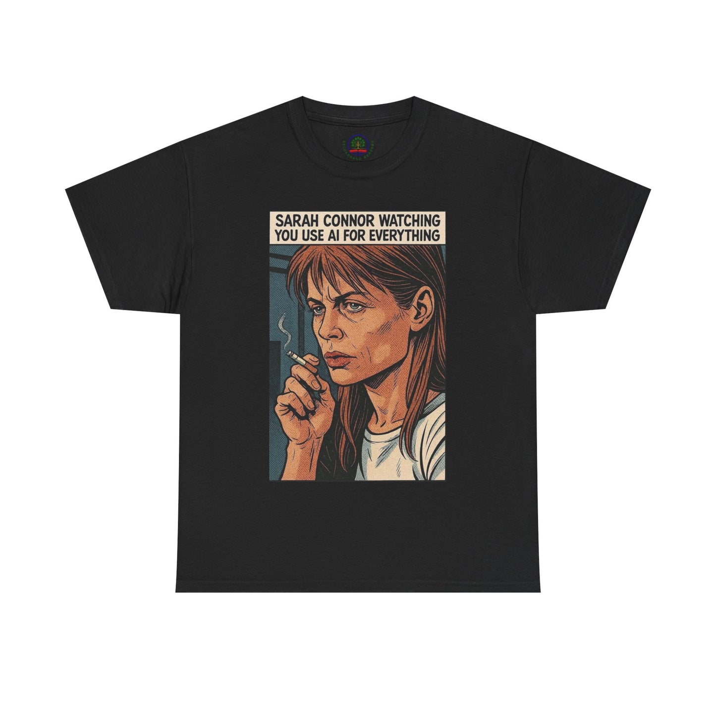 Sarcastic T-Shirt, Sarah Connor Watching You Use AI for Everything, Funny, Retro - Secondhand Readers