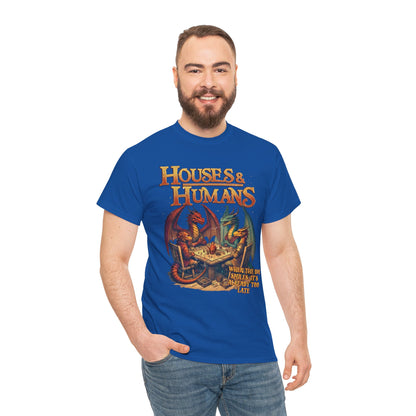 Houses and Humans Role-Playing Tee from Printify, featuring a geeky RPG TCG MTG roleplay shirt with fantasy house and human graphics.