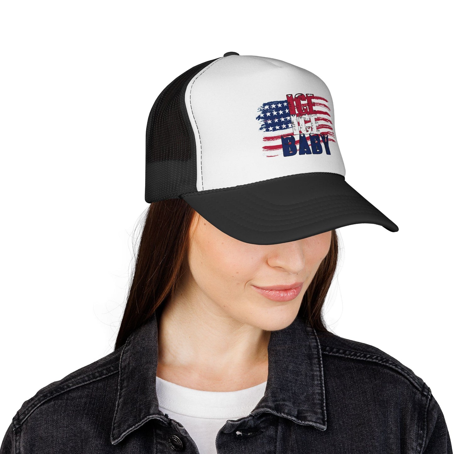Patriotic Hat, Unisex Trucker Cap, Ice Ice Baby American Flag, America First, Red White and Blue, USA - Secondhand Readers