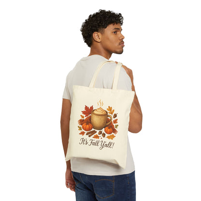 Fall Vibes Cotton Canvas Tote Bag, Autumn Southern Accent, It's Fall Y'all, Cozy
