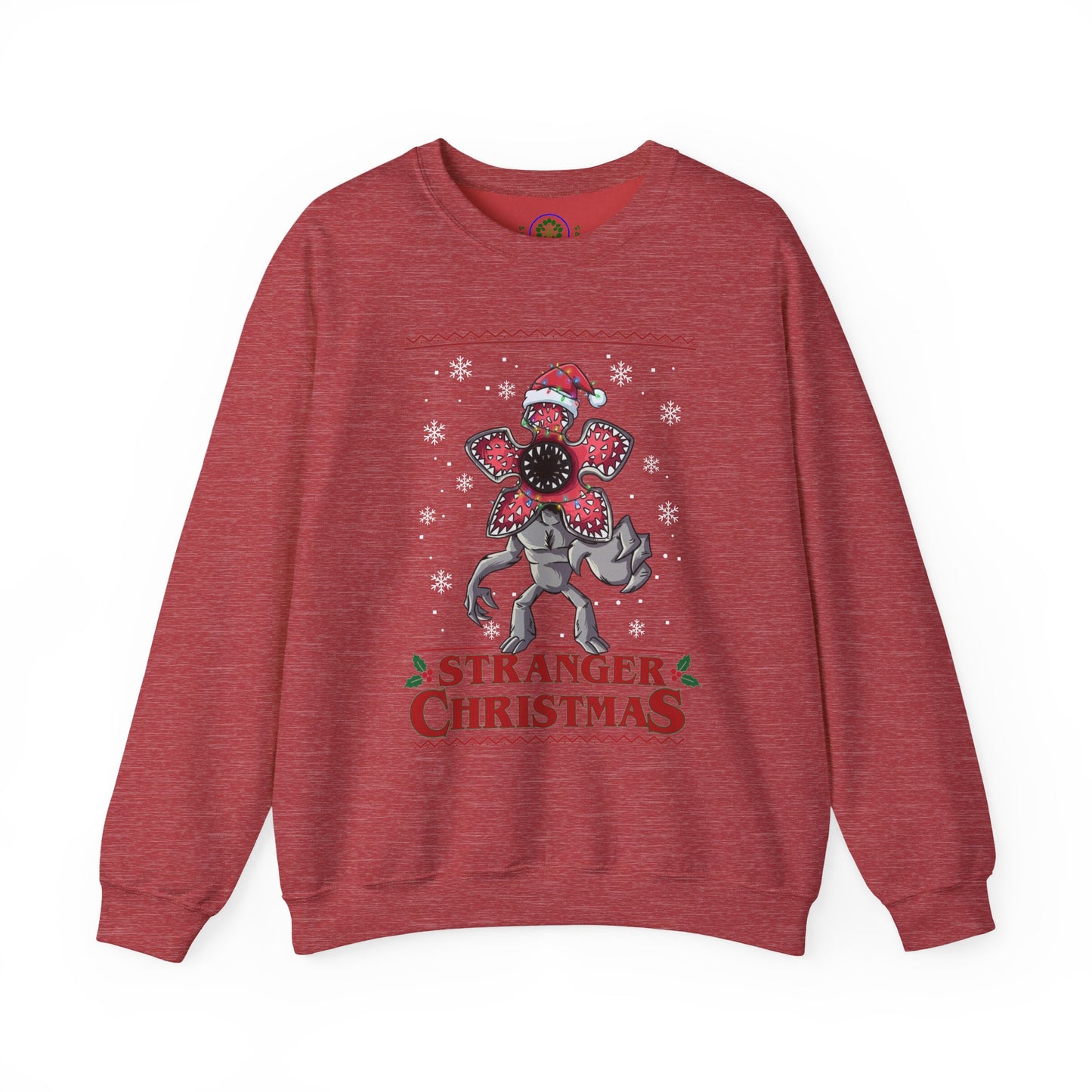 Stranger Christmas Crewneck Sweatshirt — Retro Holiday Stranger Things Demogorgon Design, Ugly Sweater