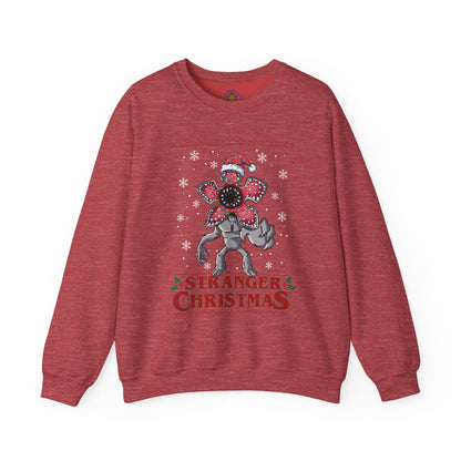 Stranger Christmas Crewneck Sweatshirt — Retro Holiday Stranger Things Demogorgon Design, Ugly Sweater