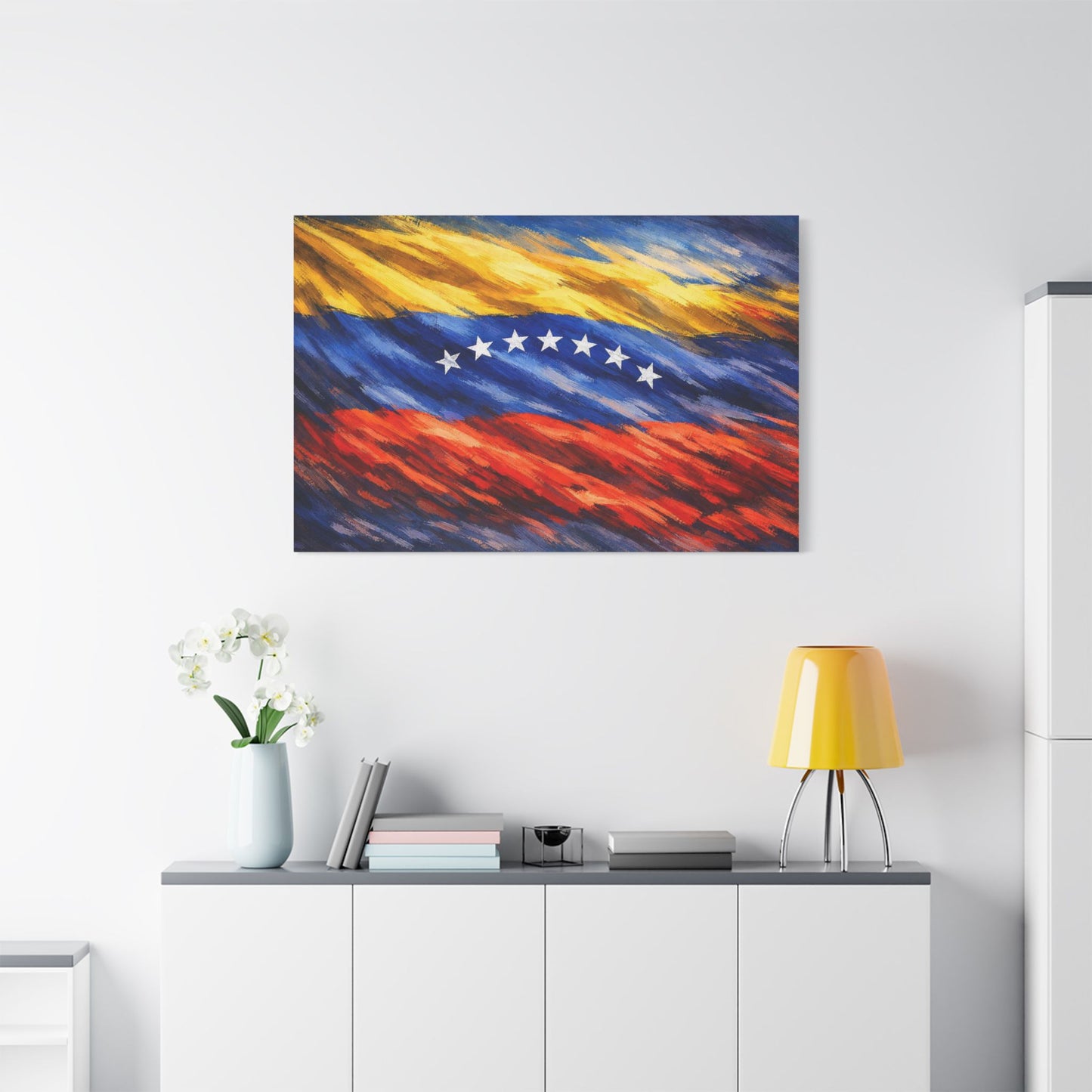 Venezuelan flag canvas print titled "Venezuela Before Chavez" wall art, stretched satin material, ideal home decor for history enthusiasts