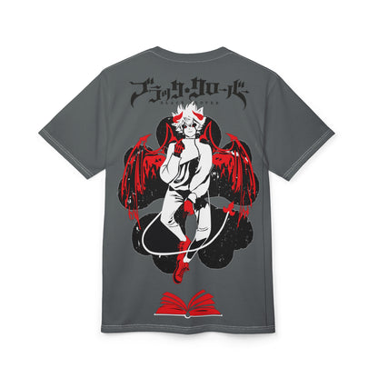 Black Clover Asta demon print unisex anime T-shirt with all-over manga-inspired design, Japanese style, by Printify.