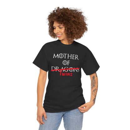 Mother of Dragons T-Shirt by Printify featuring a fiery dragon design inspired by Song of Fire & Ice, customizable for Mother's Day.