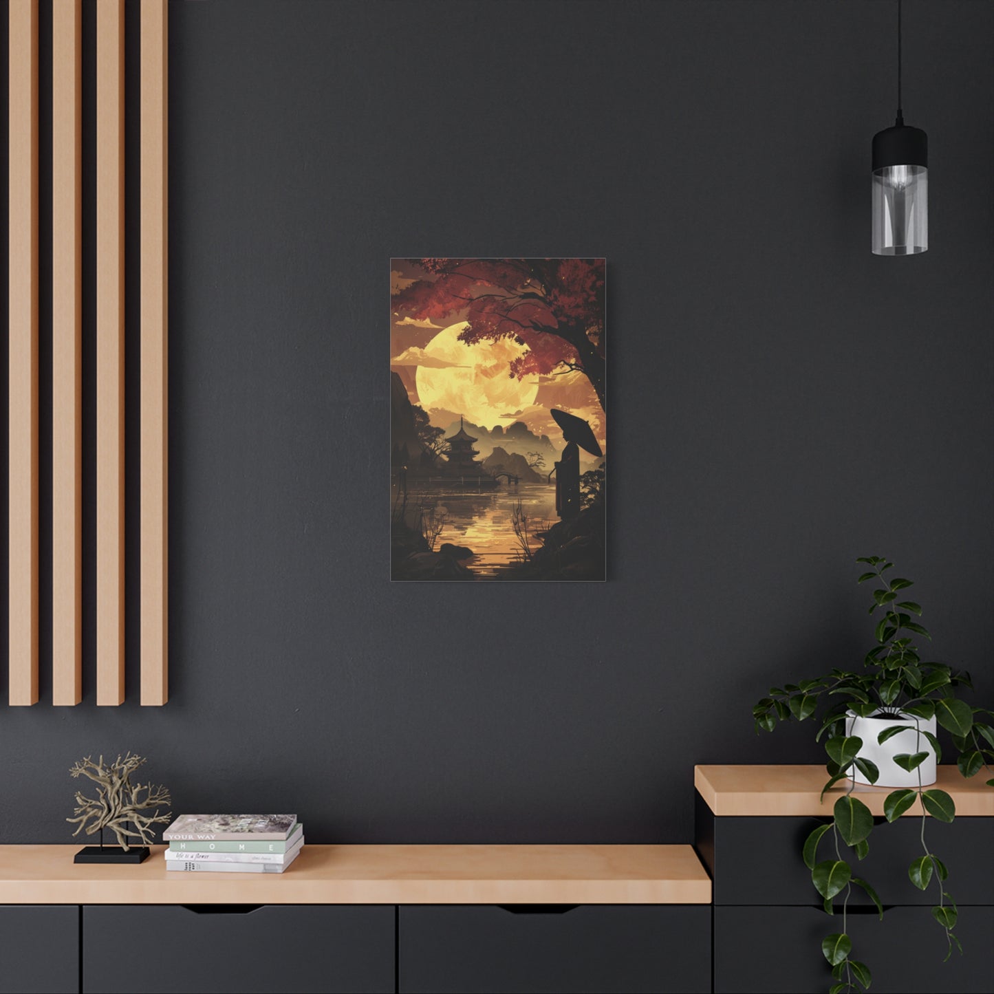 Canvas Print, Full Moon Medieval Japan Portrait, Home Decor