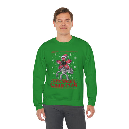 Stranger Christmas Crewneck Sweatshirt — Retro Holiday Stranger Things Demogorgon Design, Ugly Sweater