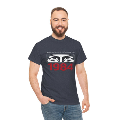 Black Big Brother Is Watching You 1984 T-Shirt by Printify featuring George Orwell dystopian and political protest design.