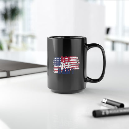 Patriotic Mug Black 15oz Ceramic, Ice Ice Baby American Flag, America First, Red White and Blue, USA - Secondhand Readers
