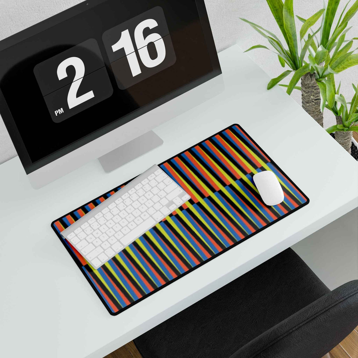 Venezuelan Nostalgia Cruz Diez Inspired Desk Mat | Colorful Geometric Stripes Maiquetia Playmat, Oversized Mouse Pad, Simon Bolivar Airport