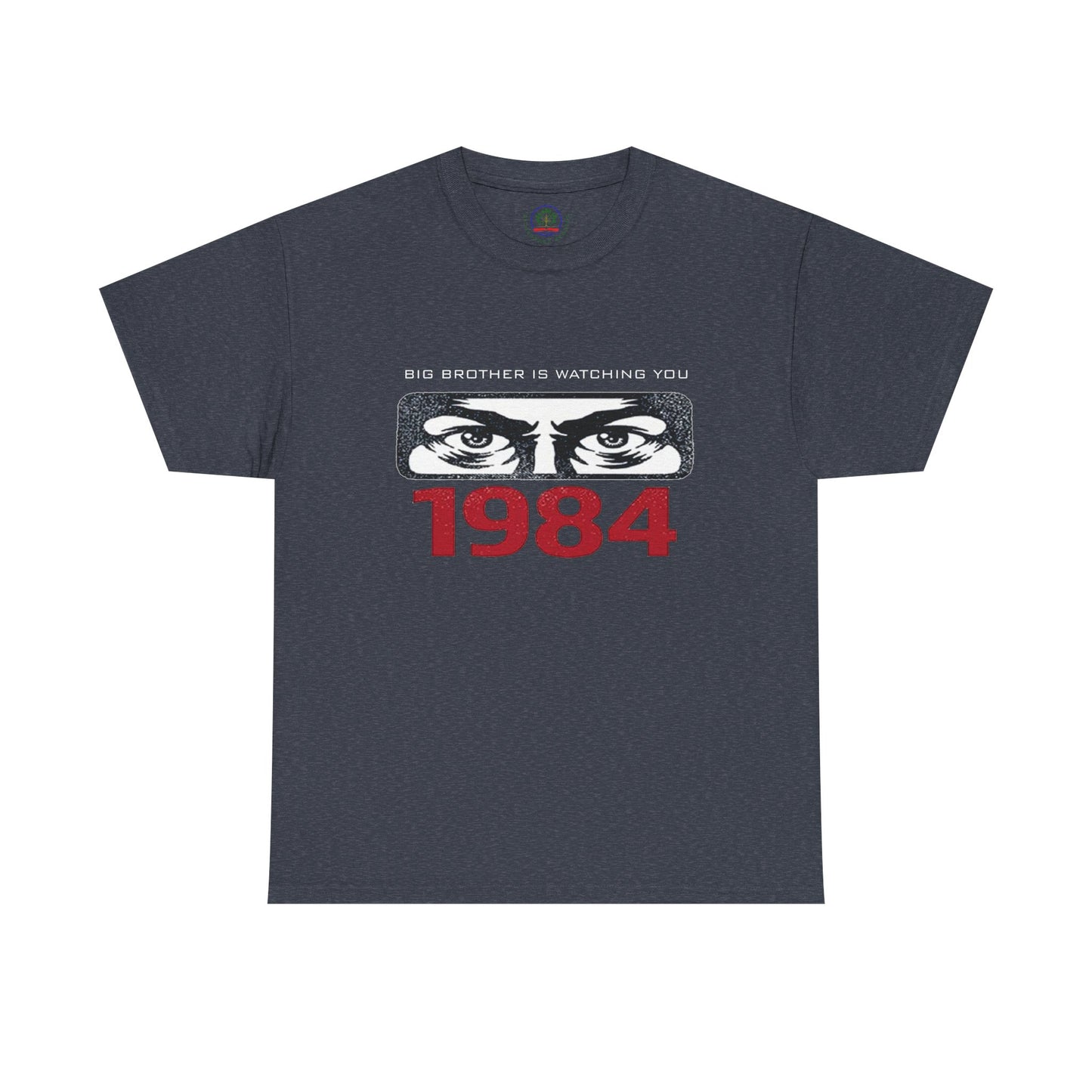 Black Big Brother Is Watching You T-Shirt featuring George Orwell 1984 dystopian design, political protest graphic, printed by Printify.