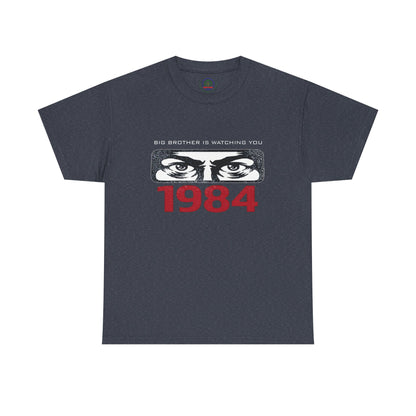 Black Big Brother Is Watching You T-Shirt featuring George Orwell 1984 dystopian design, political protest graphic, printed by Printify.