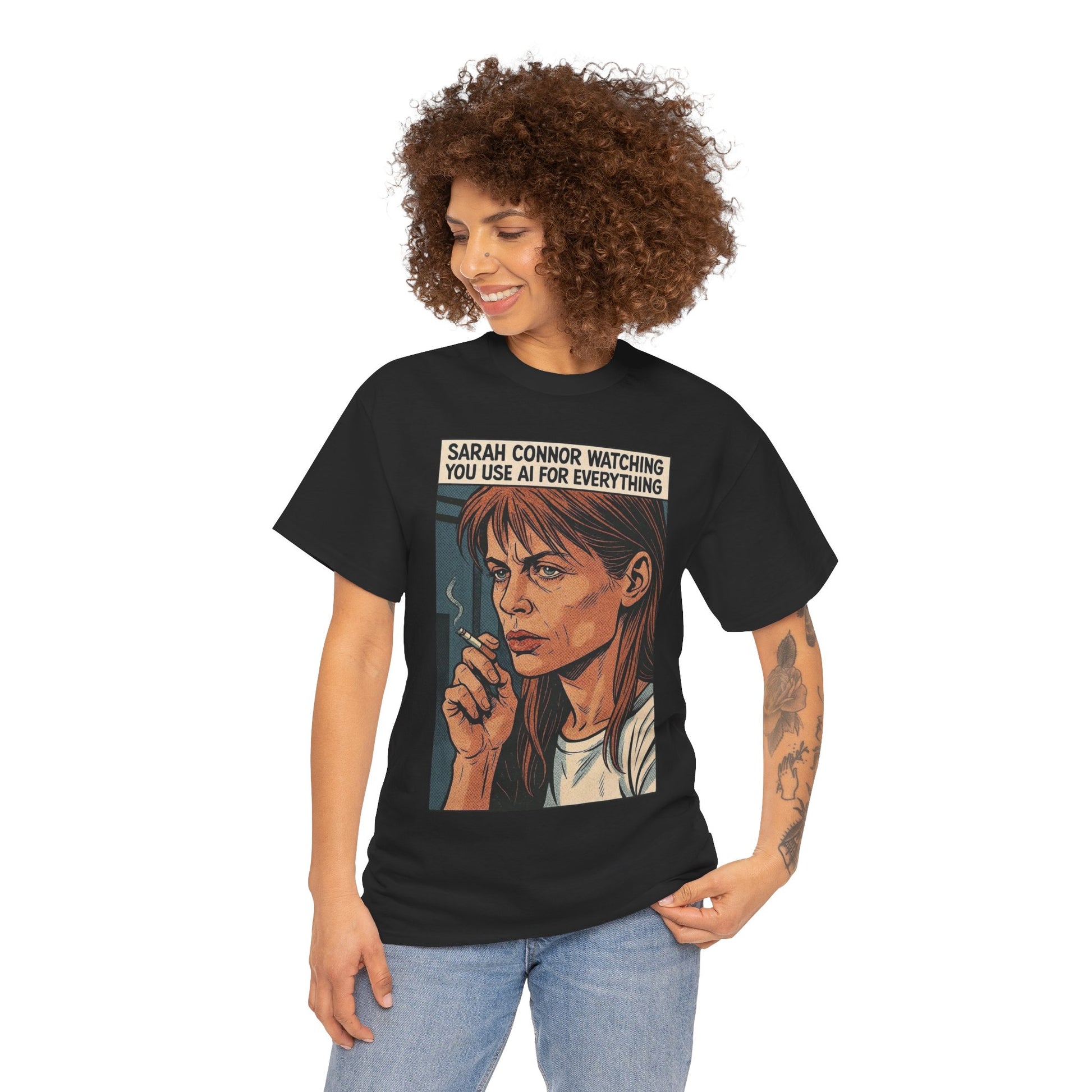 Sarcastic T-Shirt, Sarah Connor Watching You Use AI for Everything, Funny, Retro - Secondhand Readers