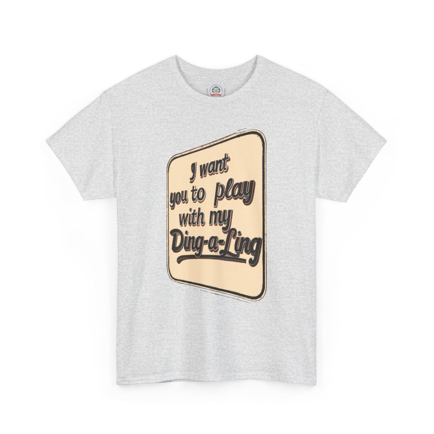 Retro graphic T-shirt by Printify featuring humorous Chuck Berry "I Want You to Play with My Ding-a-Ling" design on a novelty tee.
