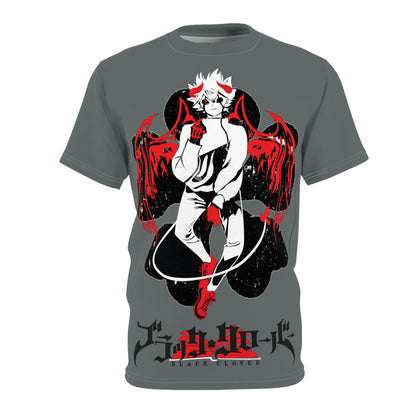 Black Clover Asta demon print unisex anime tee featuring all-over manga-inspired design, casual Japanese manga fan shirt