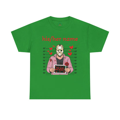 Jason Voorhees Mugshot T-Shirt - "You Slay My Heart" - Cute Customizable Horror Valentine Tee