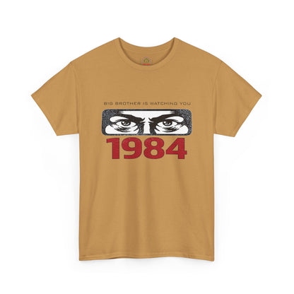 Gray "Big Brother Is Watching You" George Orwell 1984 dystopian T-shirt by Printify, featuring bold political protest text.