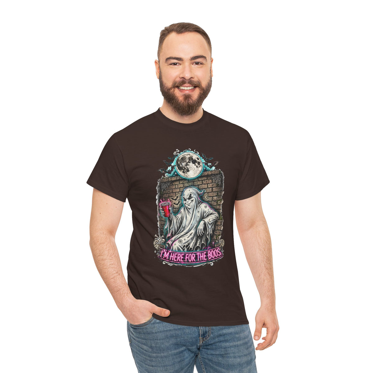 Funny Ghost Graphic Tee — "I'm Here for the Boos" Halloween T-Shirt