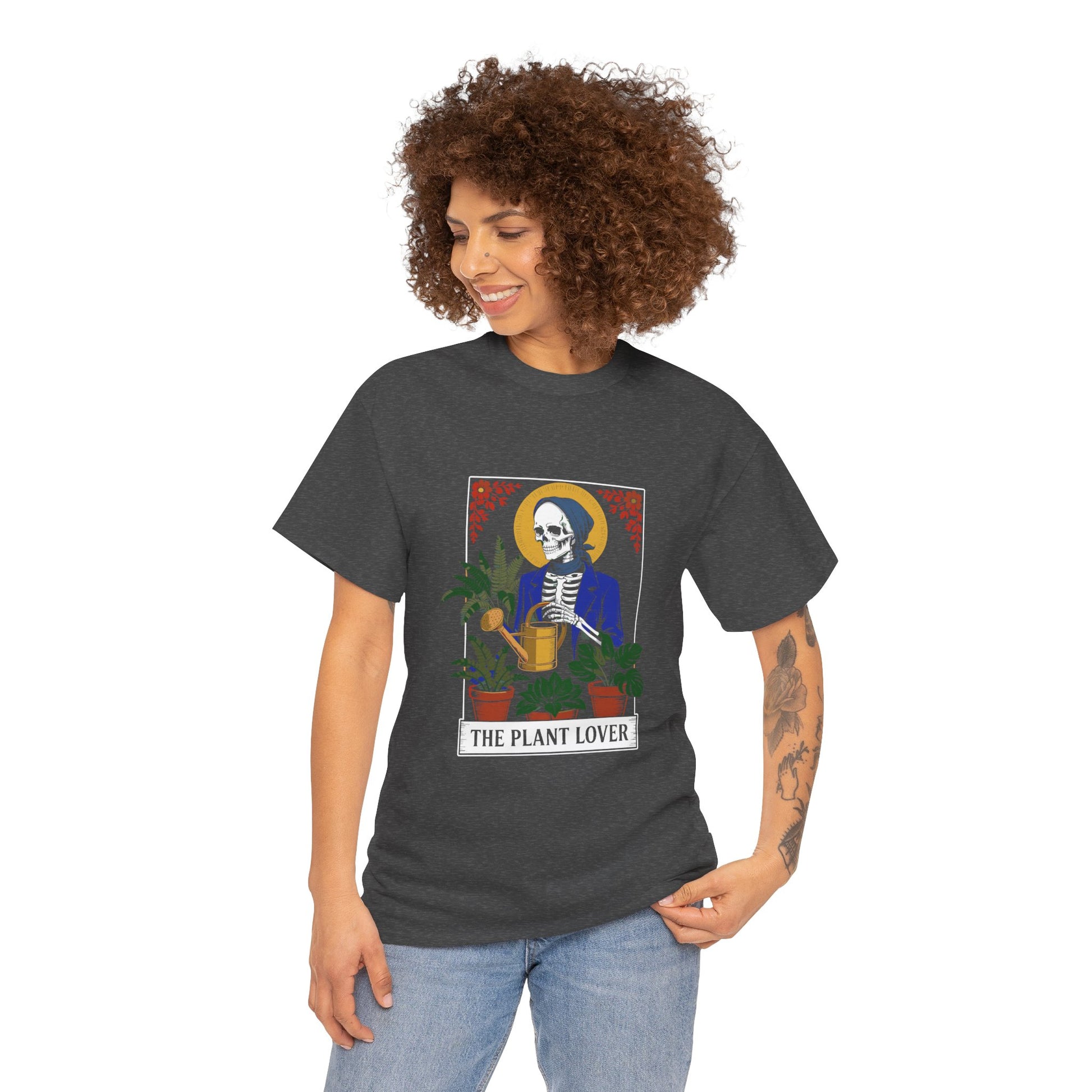 Plant lover T-shirt featuring tarot card design with plant illustrations, perfect for plant enthusiasts and fans of creative gifts.