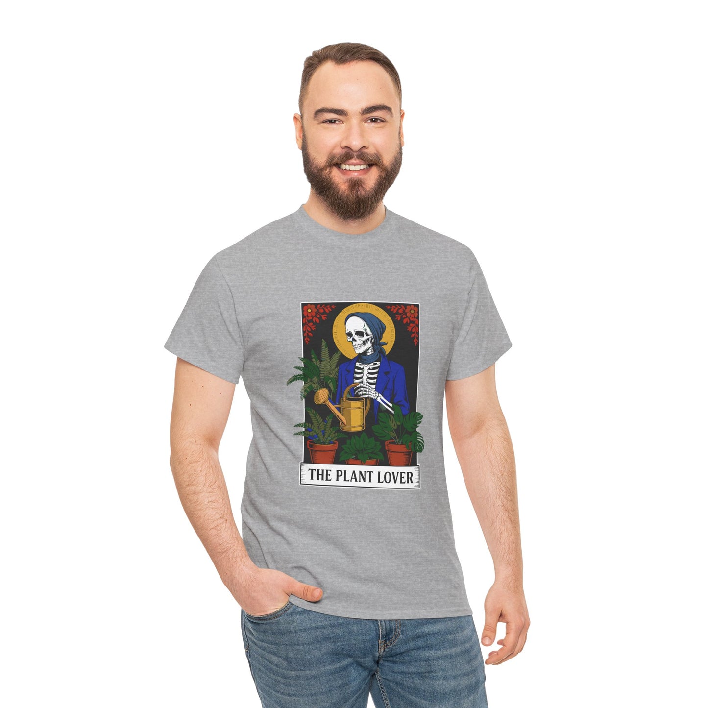 Plant lover T-shirt featuring tarot card design, perfect for plant enthusiasts and fans of humorous, creative plant-themed apparel.