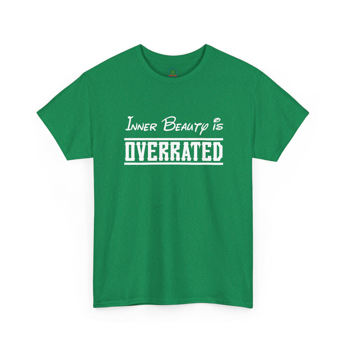 Unisex black graphic T-shirt featuring "Inner Beauty Is Overrated" humorous print, casual style, from Printify.