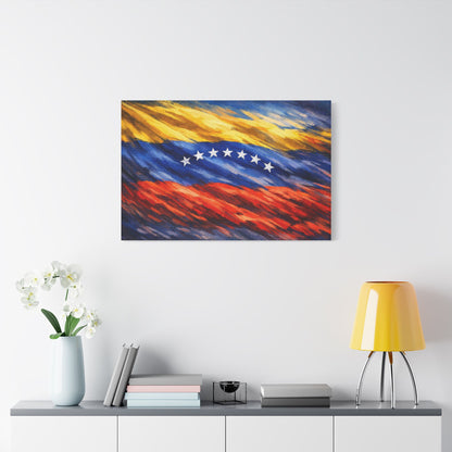 Venezuela before Chavez canvas print wall art featuring the Venezuelan flag, stretched satin art for home decor or history enthusiasts.