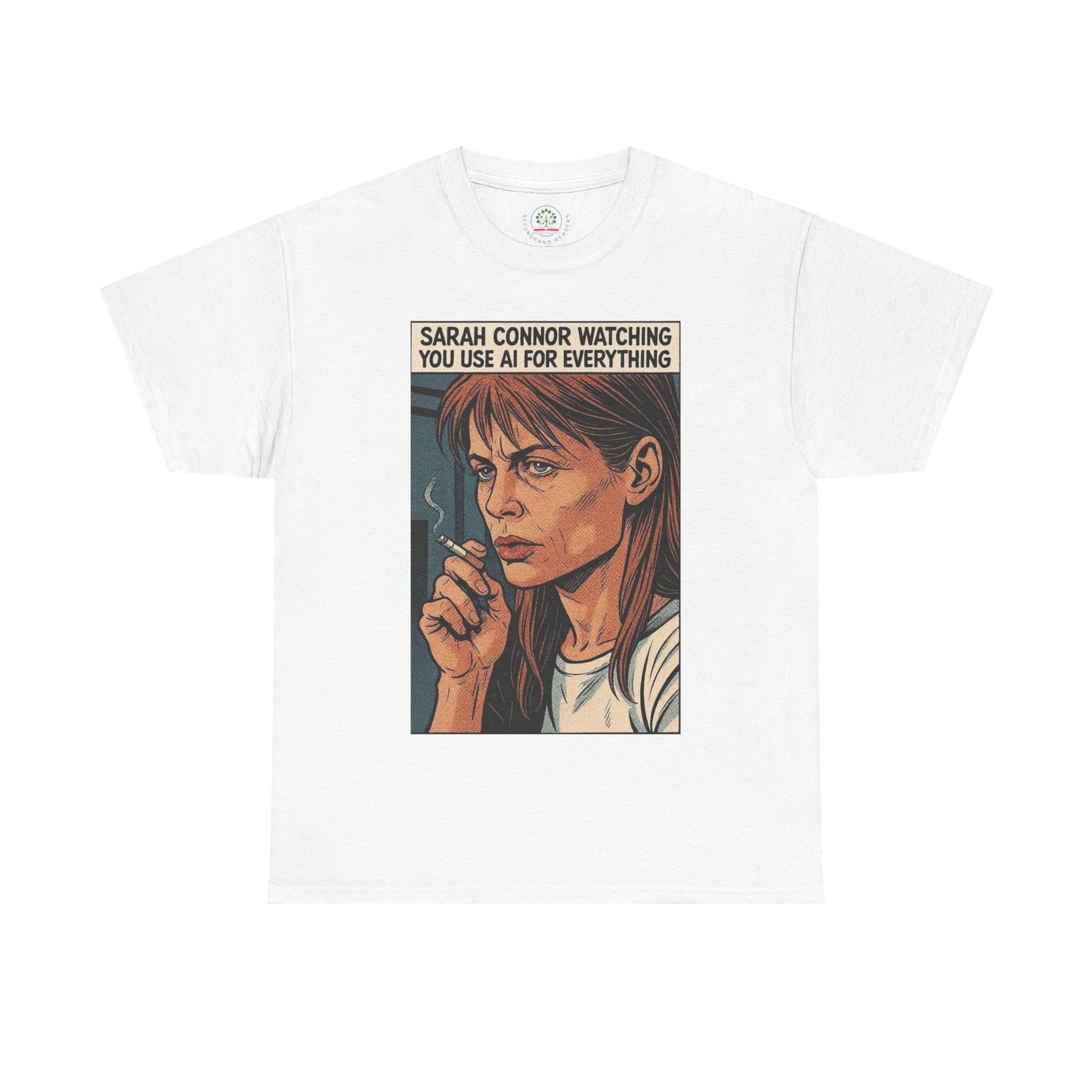 Sarcastic T-Shirt, Sarah Connor Watching You Use AI for Everything, Funny, Retro - Secondhand Readers