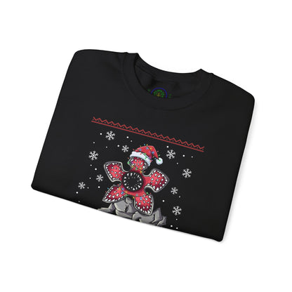 Stranger Christmas Crewneck Sweatshirt — Retro Holiday Stranger Things Demogorgon Design, Ugly Sweater