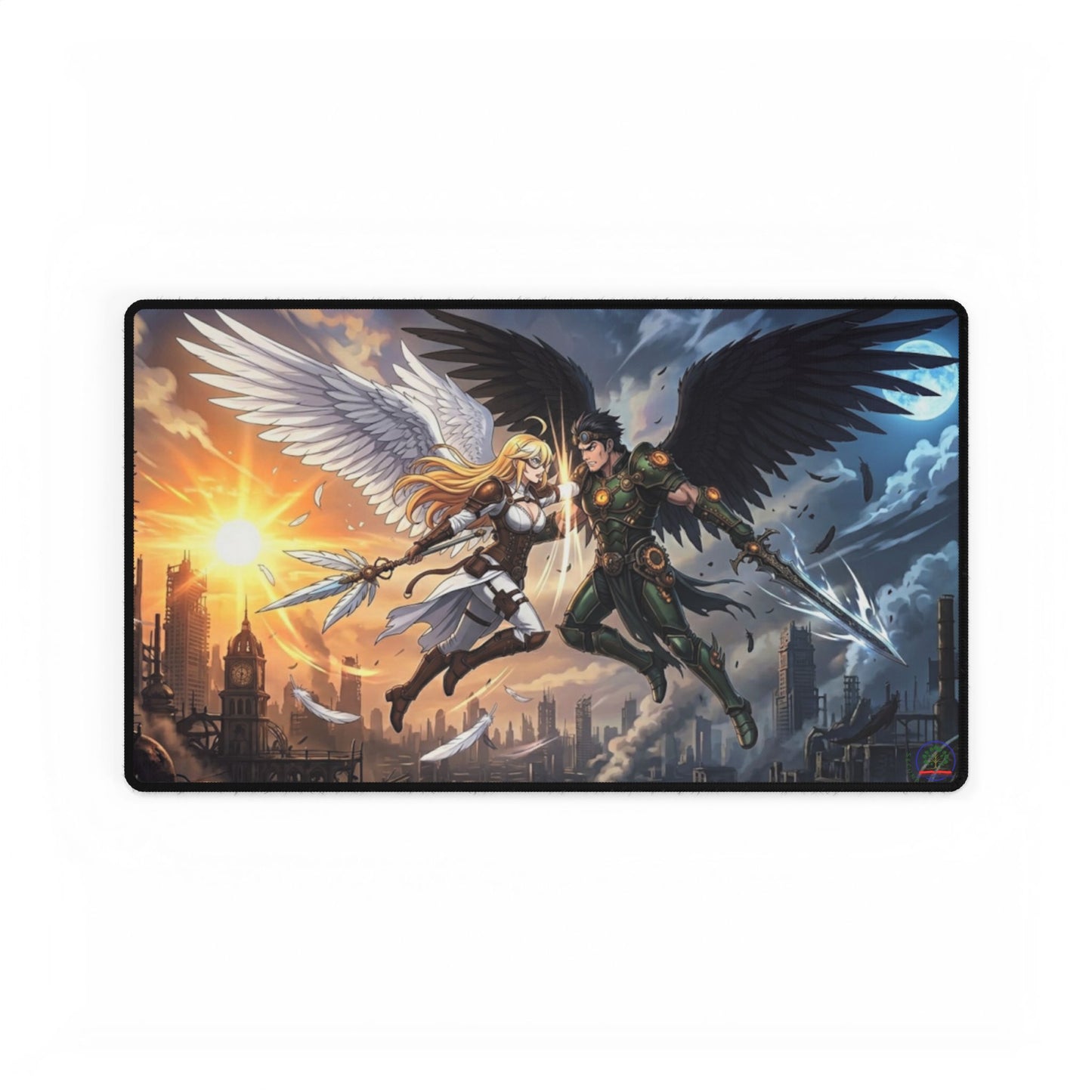 Clash of Angels anime-themed oversized gaming mousepad desk mat for MTG TCG, featuring vibrant, detailed artwork for home decor.