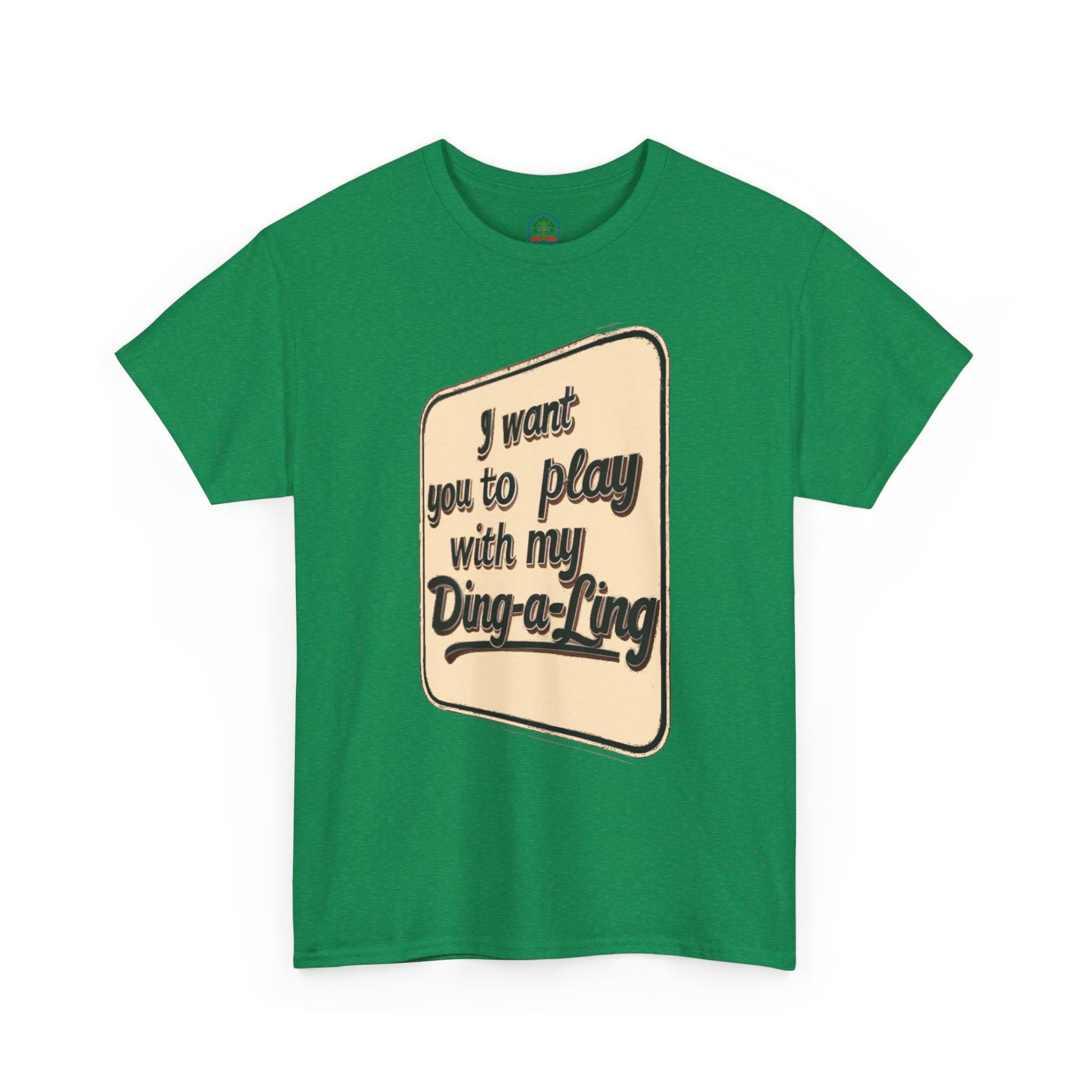 Retro graphic T-shirt by Printify featuring Chuck Berry-inspired "I Want You to Play with My Ding-a-Ling" humorous design.