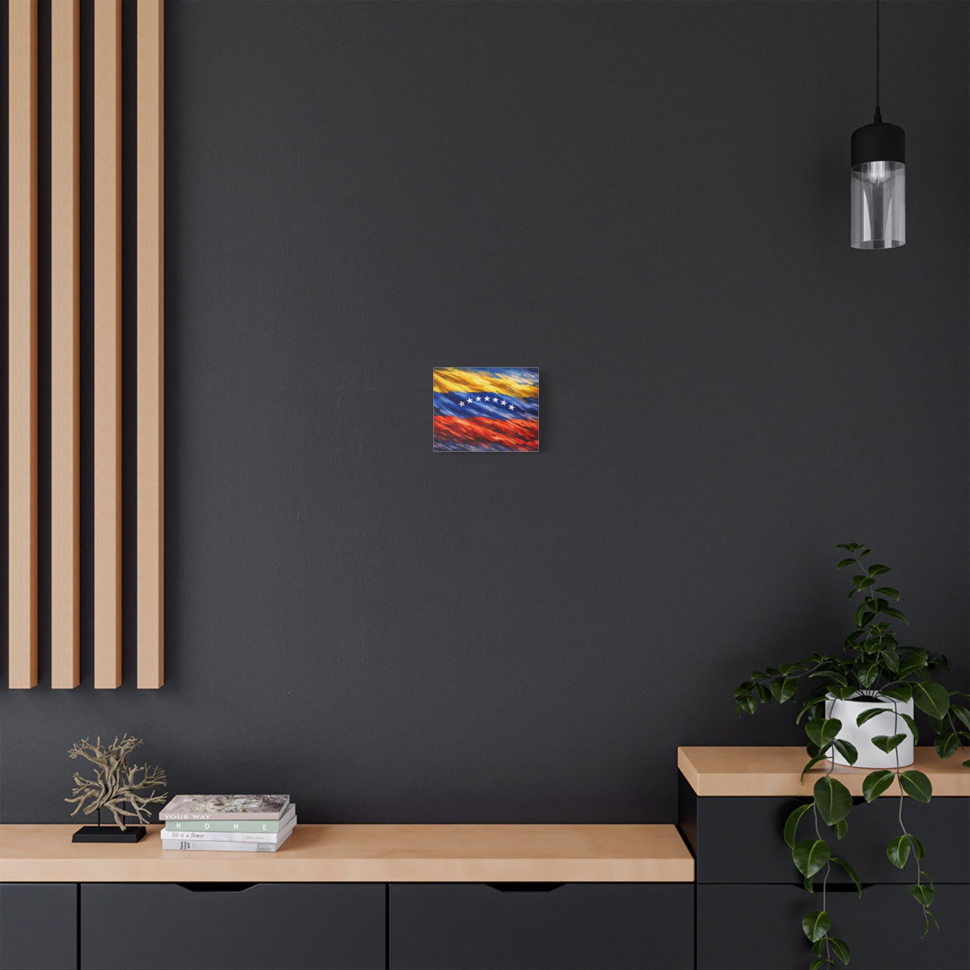 Venezuela before Chavez canvas print wall art featuring Venezuelan flag, stretched satin decor for history enthusiasts.