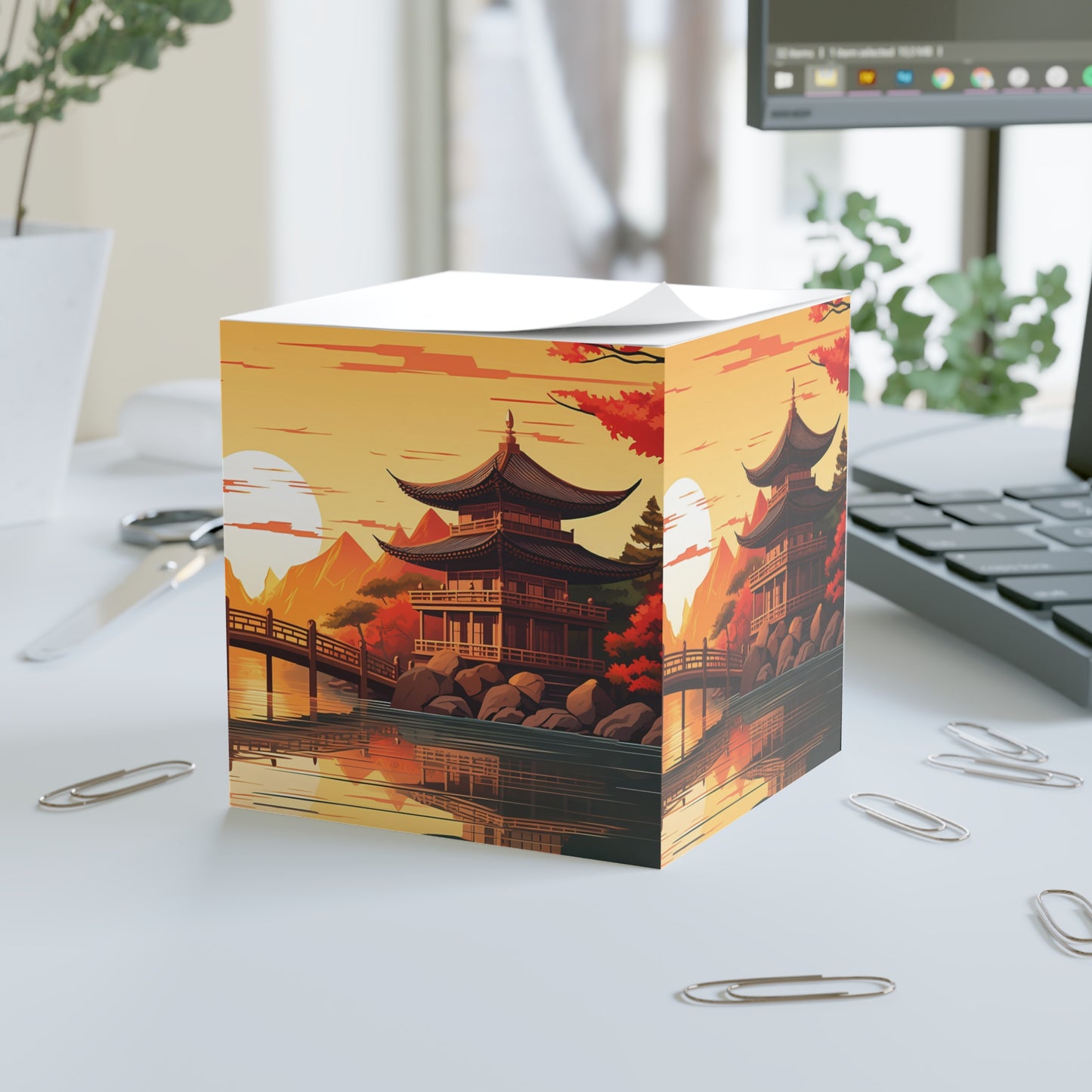Japanese Temple Note Cube, Desk Stationery Set for Anime Manga Fans, Office