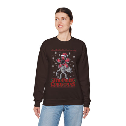 Stranger Christmas Crewneck Sweatshirt — Retro Holiday Stranger Things Demogorgon Design, Ugly Sweater