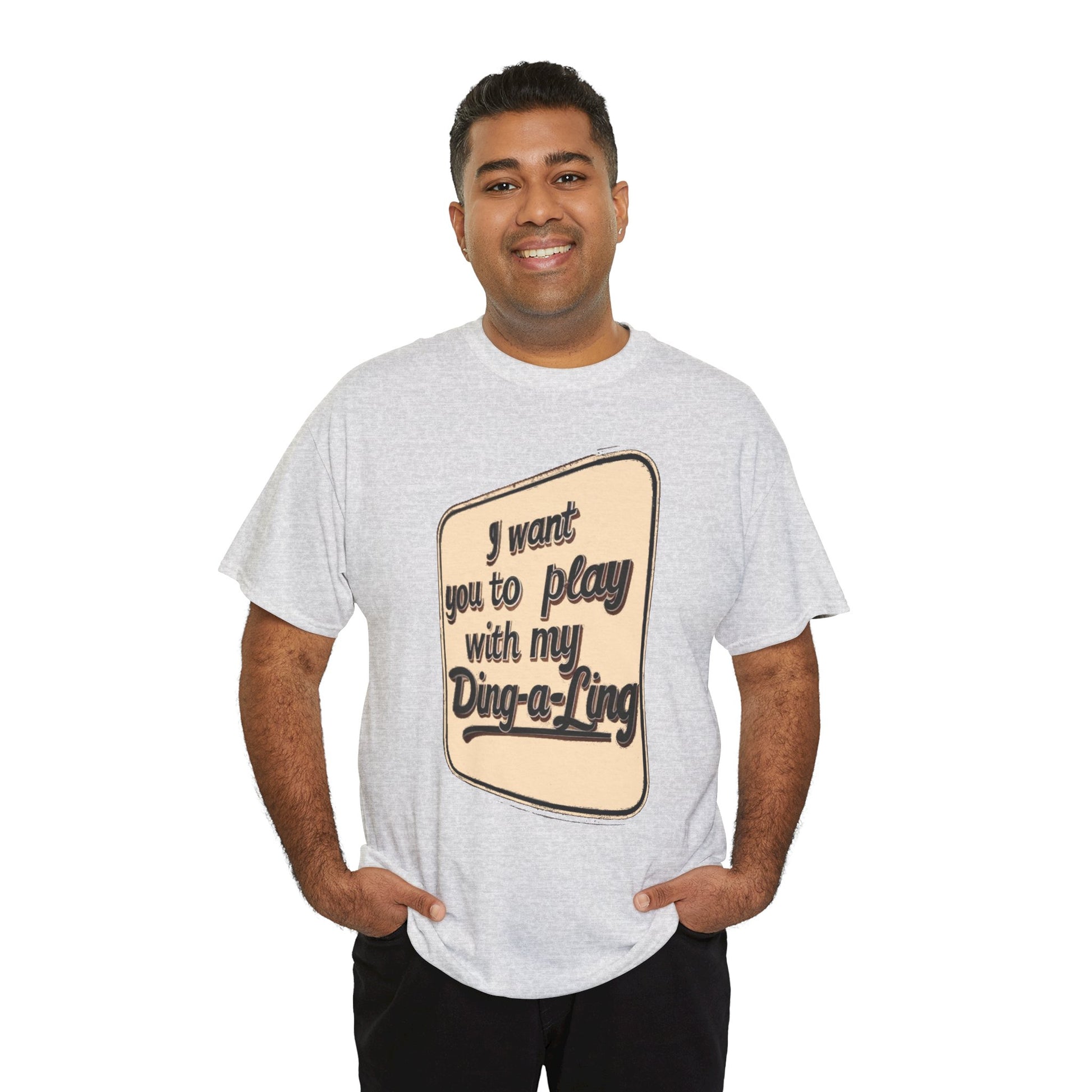 Retro novelty graphic T-shirt by Printify featuring Chuck Berry's humorous "I Want You to Play with My Ding-a-Ling" design.