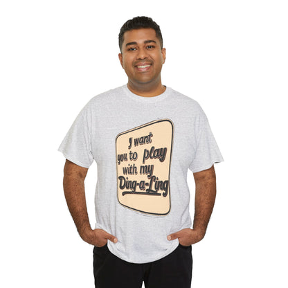 Retro novelty graphic T-shirt by Printify featuring Chuck Berry's humorous "I Want You to Play with My Ding-a-Ling" design.