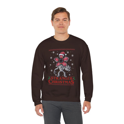 Stranger Christmas Crewneck Sweatshirt — Retro Holiday Stranger Things Demogorgon Design, Ugly Sweater