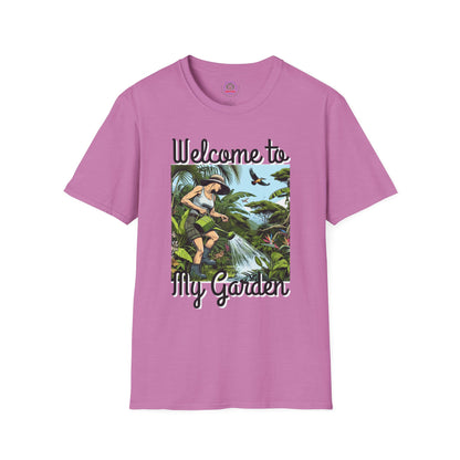 Welcome to My Garden Unisex T-Shirt - Funny Woman Watering Jungle Tee, Plant
