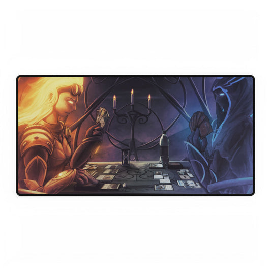 Magic: The Gathering Jace vs Chandra playmat desk mat with fan art featuring colorful MTG TCG characters and detailed game-themed design.