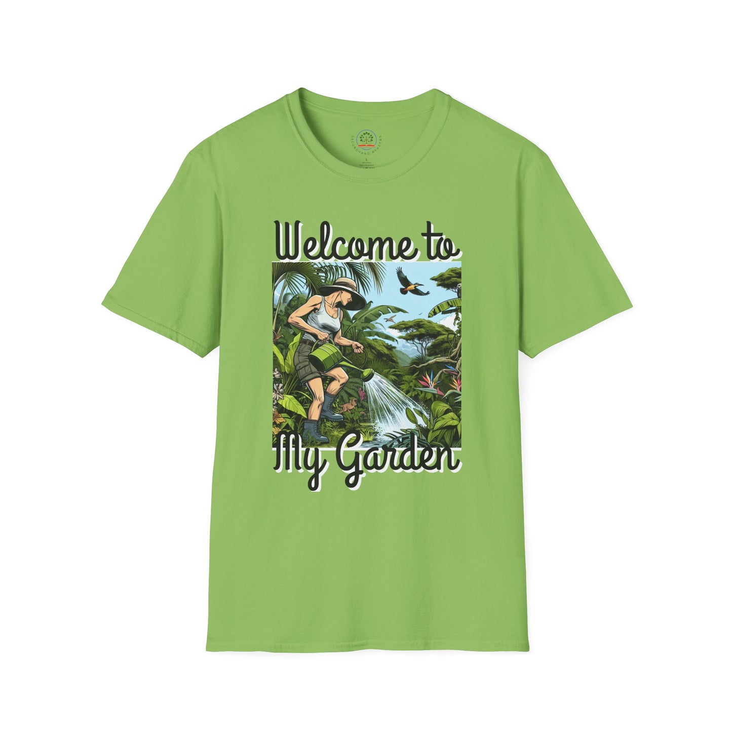 Welcome to My Garden Unisex T-Shirt - Funny Woman Watering Jungle Tee, Plant