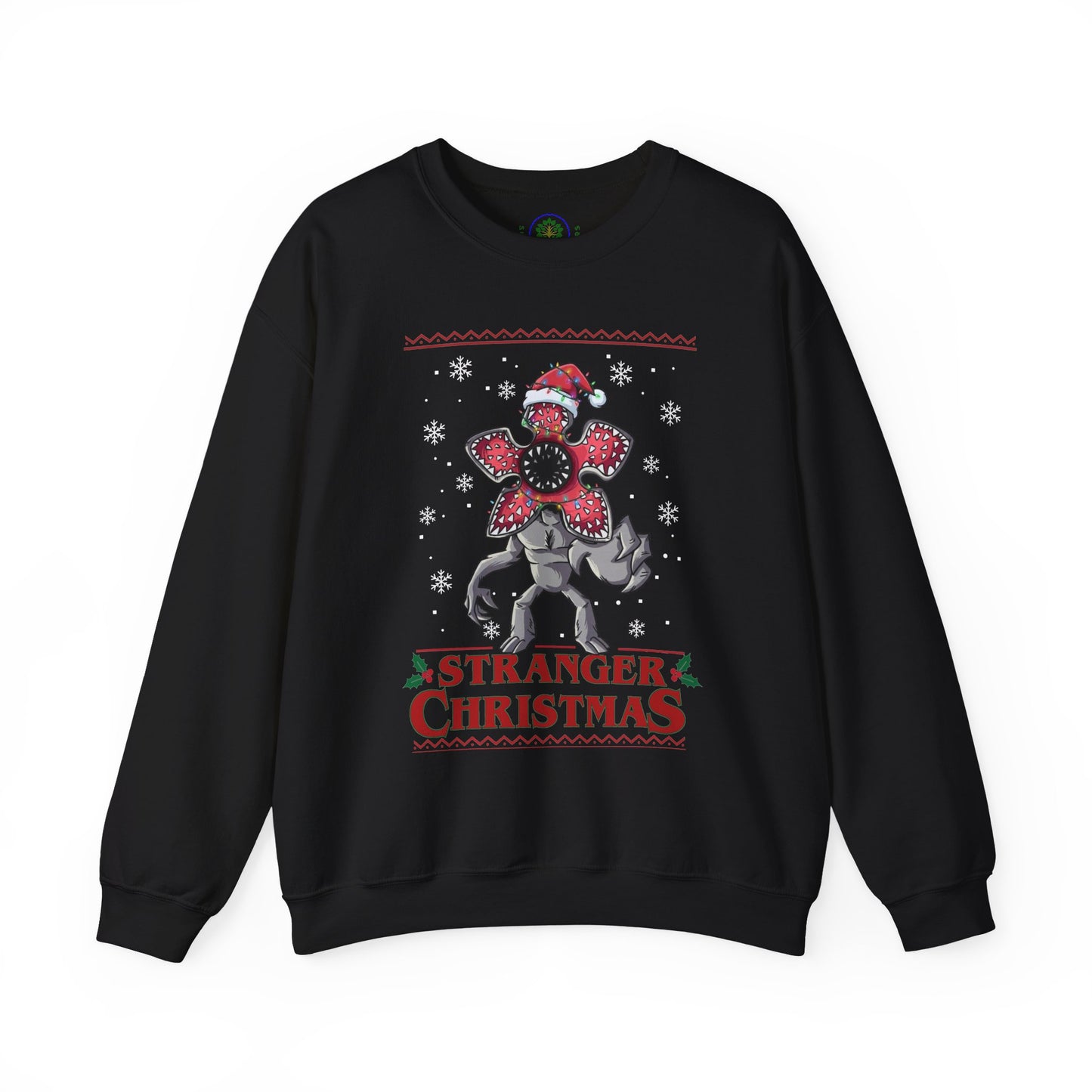 Stranger Christmas Crewneck Sweatshirt — Retro Holiday Stranger Things Demogorgon Design, Ugly Sweater