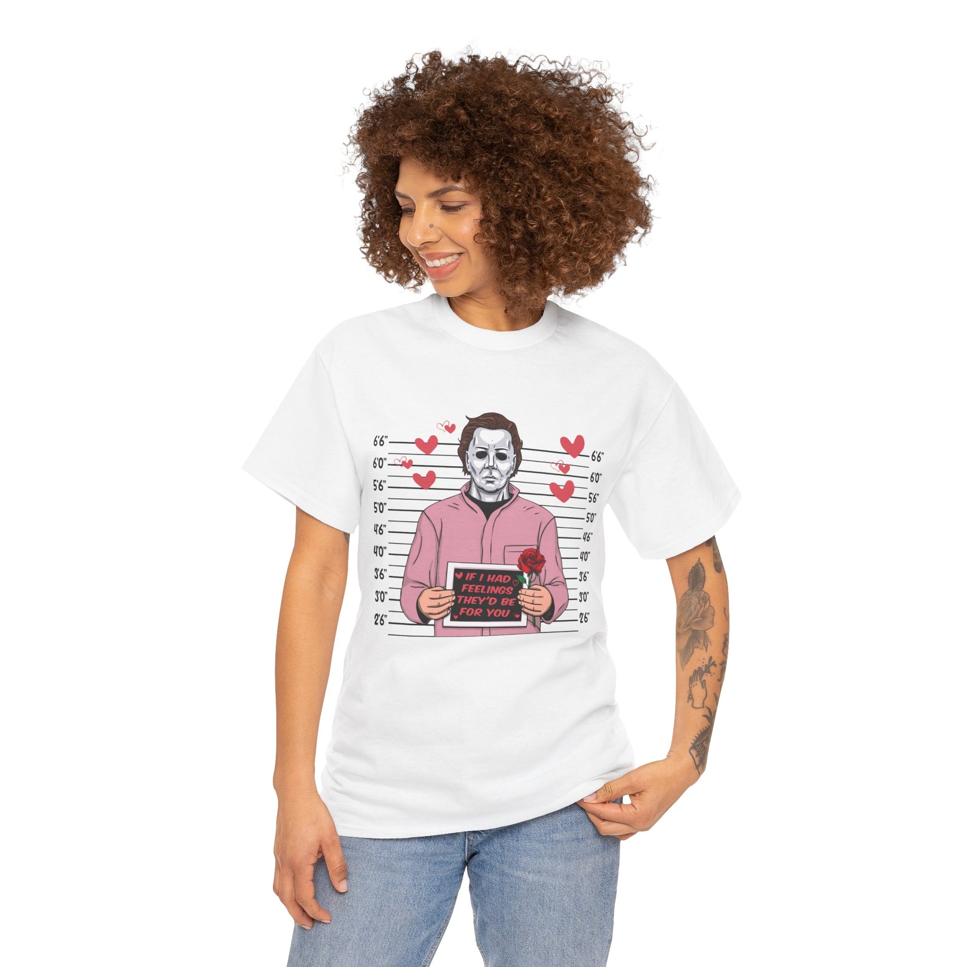 Michael Myers Mugshot T-Shirt — "If I Had Feelings They'd Be For You" Cute Horror Valentine Tee - Secondhand Readers