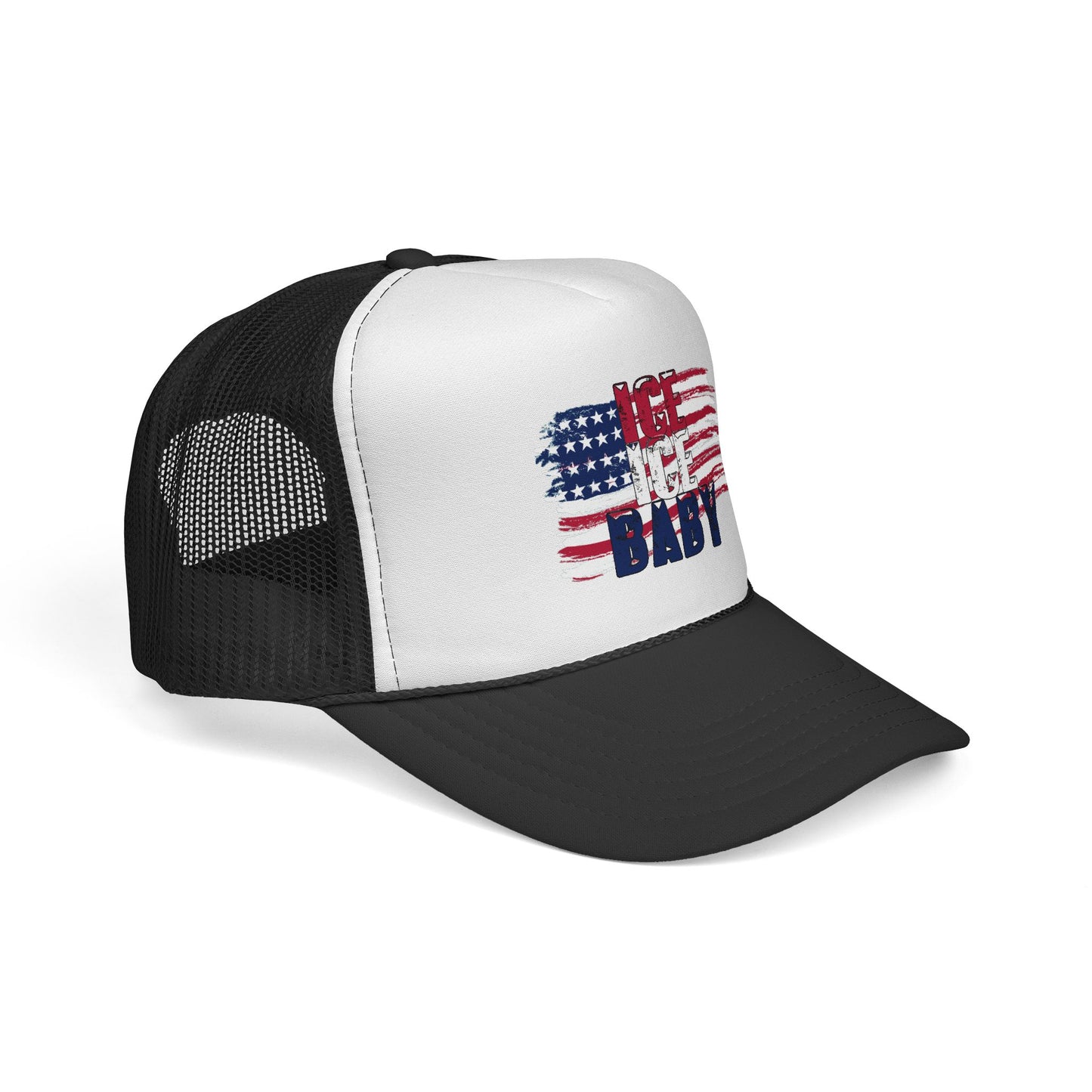 Patriotic Hat, Unisex Trucker Cap, Ice Ice Baby American Flag, America First, Red White and Blue, USA - Secondhand Readers